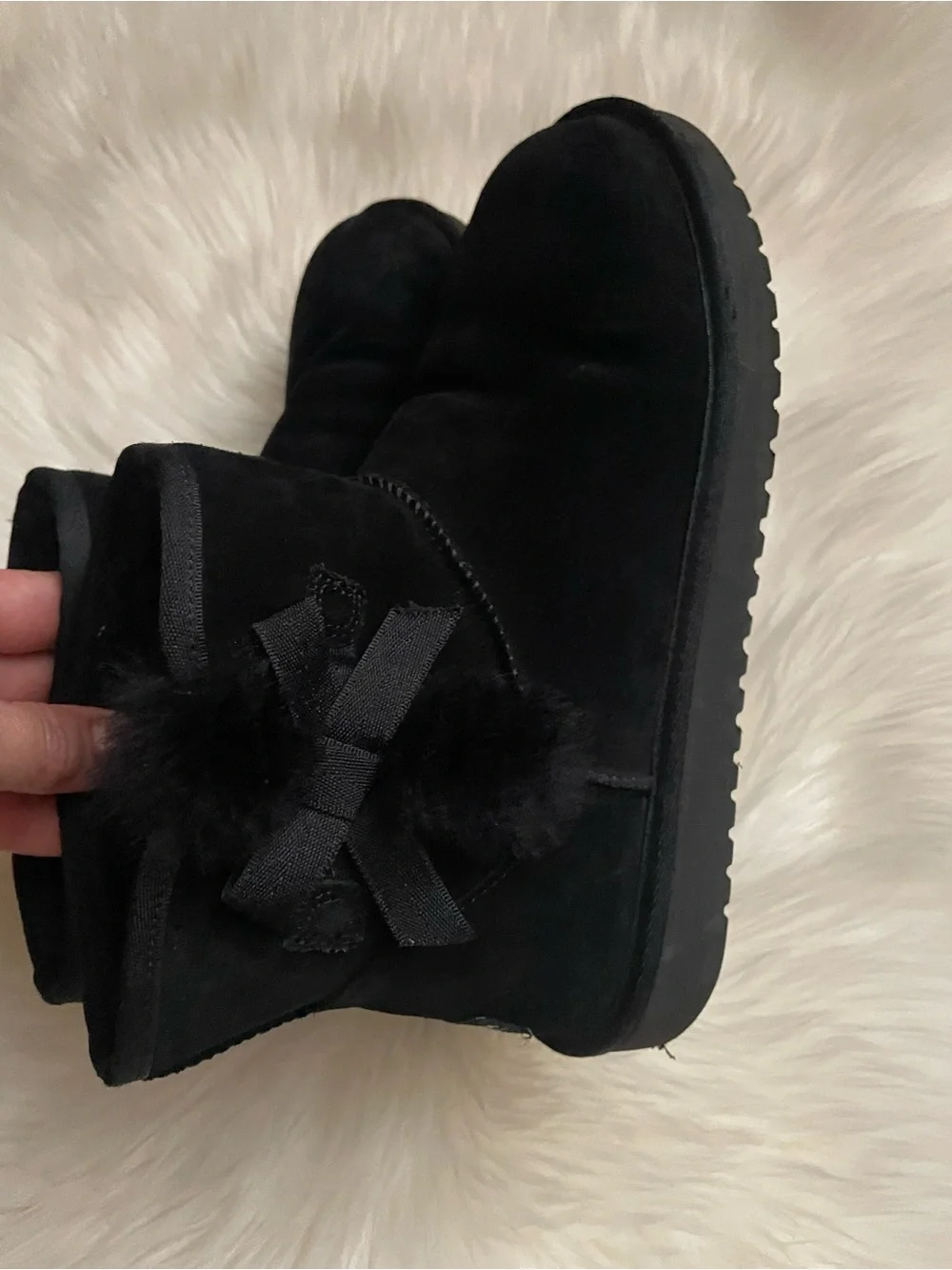 Koolaburra Black Suede Ankle Boot with Bow Accent
